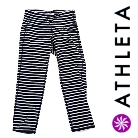 Athleta Black & White Stripe crop Leggings size XS - Picture 1 of 9